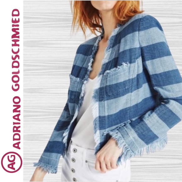 AG Adriano Goldschmied Women Capucine Jacket Piscine Stripe Washed Indigo/Small - Picture 5 of 10